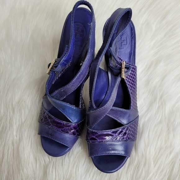 Tory Burch Purple Chunky Embossed Deidre Heels - Picture 3 of 14